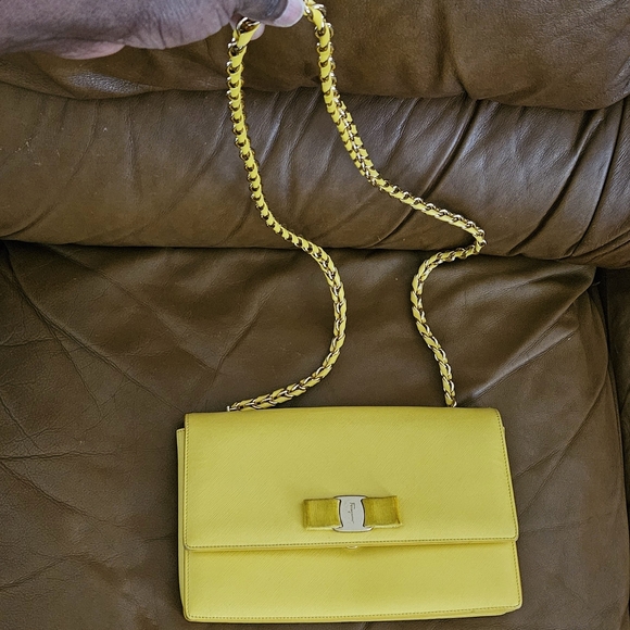 Women's Salvatore Ferragamo Yellow Vara Chain Crossbody Bag - Picture 9 of 16